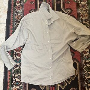 Louis Roth tan textured cotton button down 16 32/33